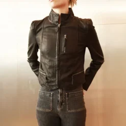 STUDIO KIN Helena Cropped Leather Jacket in Black