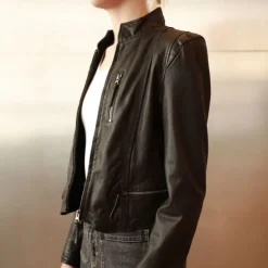 STUDIO KIN Helena Cropped Leather Jacket in Black