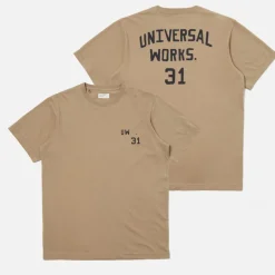 UNIVERSAL WORKS Jersey Print T Shirt in Sand