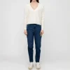 VAN KUKIL V Neck Crop Jumper in Angel White