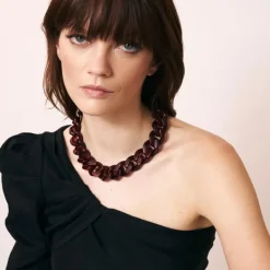 Vanessa Baroni Flat Chain Necklace in Bordeaux Marble