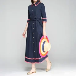 VILAGALLO Natalia Dress in Navy
