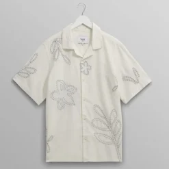 WAX LONDON Didcot Shirt in Ecru/Pale Blue