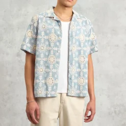 WAX LONDON Didcot Shirt in Pale Blue/Ecru