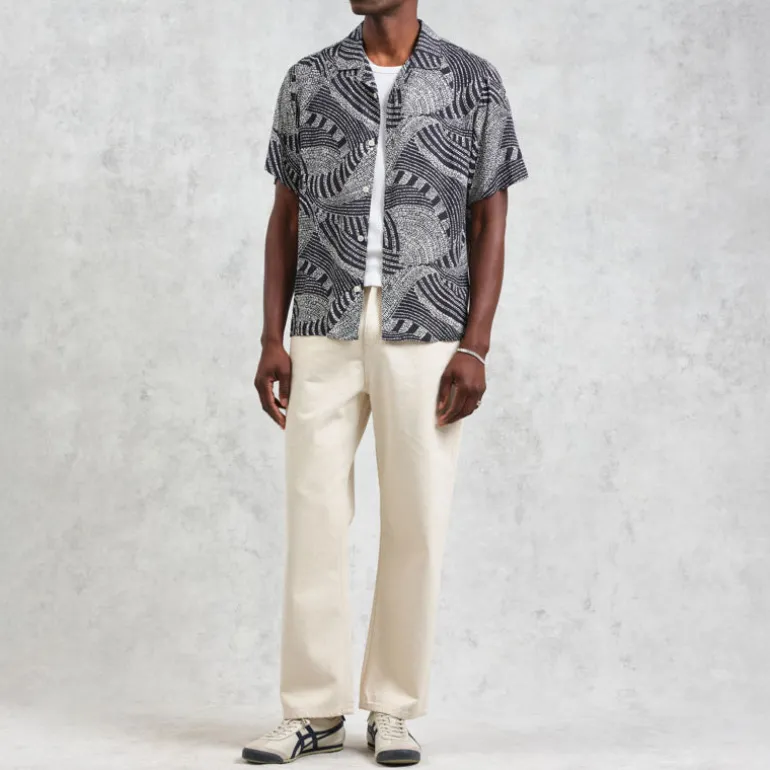 WAX LONDON Didcot Shirt in Navy/Ecru