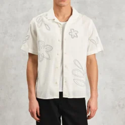 WAX LONDON Didcot Shirt in Ecru/Pale Blue