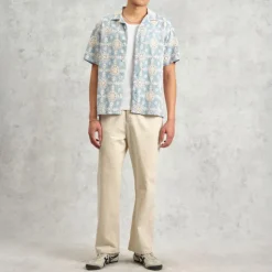 WAX LONDON Didcot Shirt in Pale Blue/Ecru