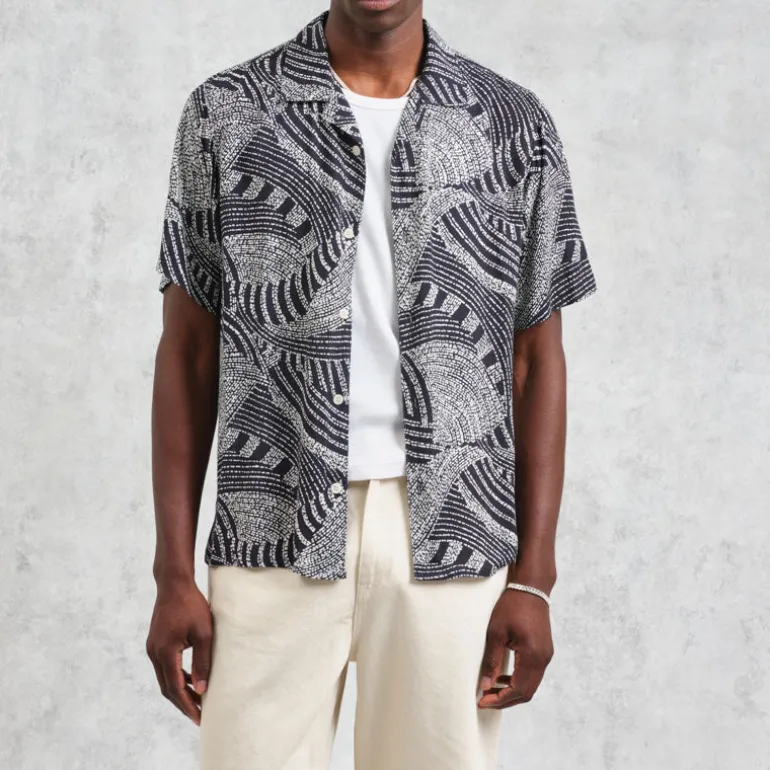 WAX LONDON Didcot Shirt in Navy/Ecru