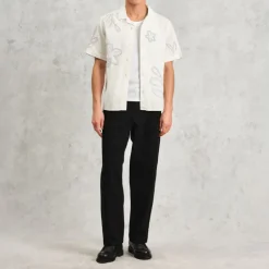 WAX LONDON Didcot Shirt in Ecru/Pale Blue