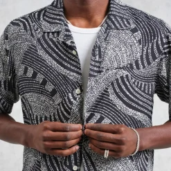 WAX LONDON Didcot Shirt in Navy/Ecru