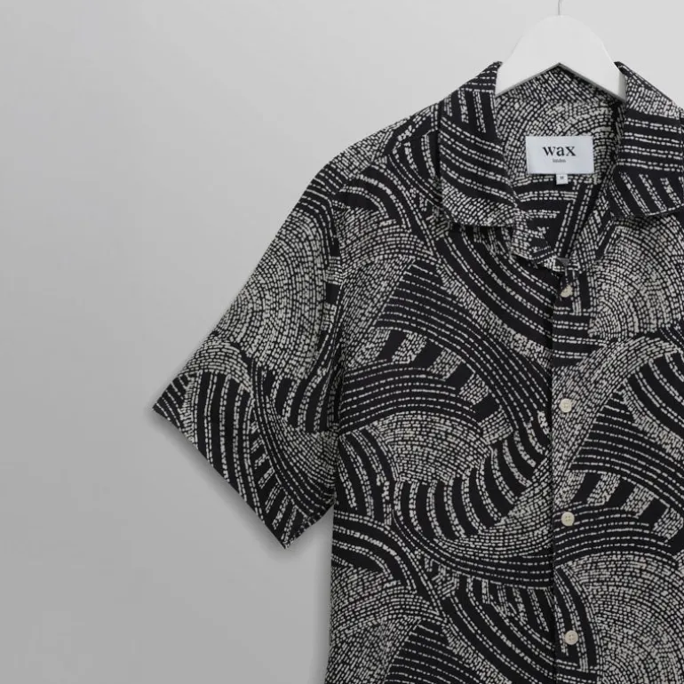 WAX LONDON Didcot Shirt in Navy/Ecru