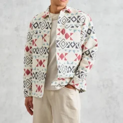 WAX LONDON Otto Overshirt in Ecru/Red