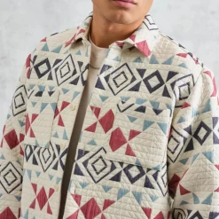 WAX LONDON Otto Overshirt in Ecru/Red