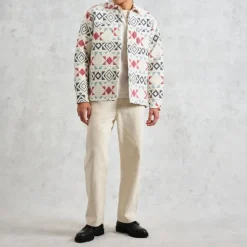 WAX LONDON Otto Overshirt in Ecru/Red