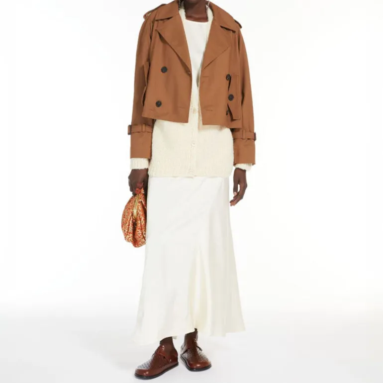 Weekend MaxMara Aia Fluid Satin Skirt in Ecru