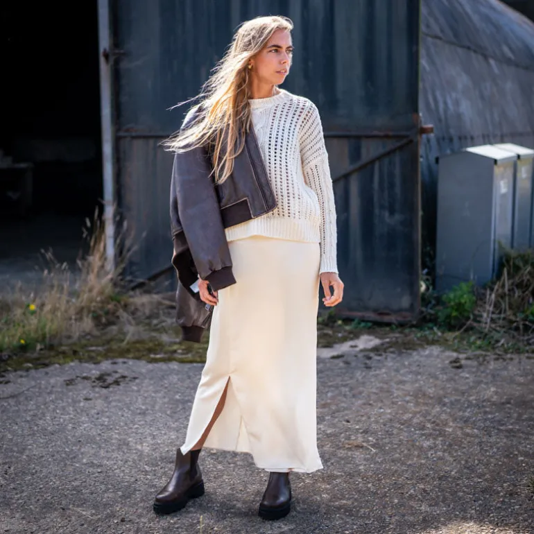 Weekend MaxMara Aia Fluid Satin Skirt in Ecru