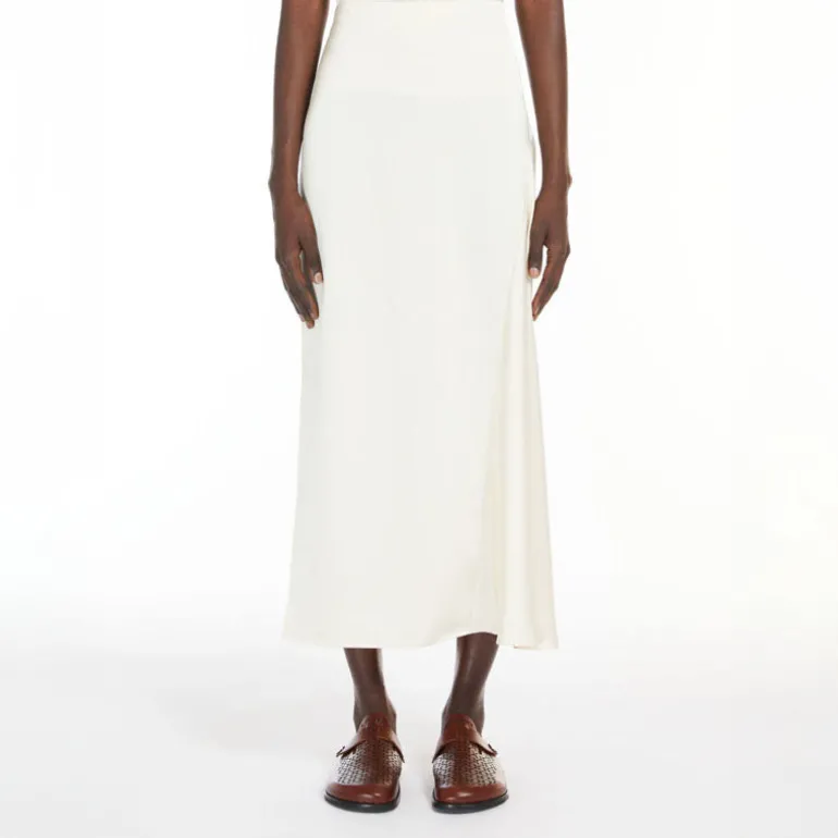 Weekend MaxMara Aia Fluid Satin Skirt in Ecru