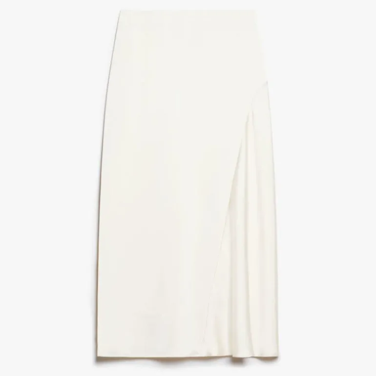 Weekend MaxMara Aia Fluid Satin Skirt in Ecru