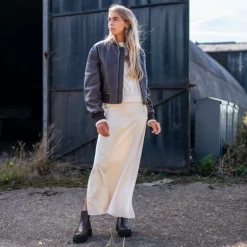 Weekend MaxMara Aia Fluid Satin Skirt in Ecru