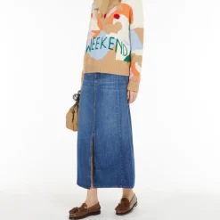 Weekend MaxMara Gesso Denim Midi Skirt in Navy Medium