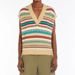 Weekend MaxMara Vicino Knitted Waistcoat in Biscuit