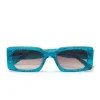 ZOE DE PASS Grace Rectangle Sunglasses in Blue Glitter