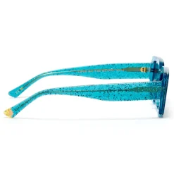 ZOE DE PASS Grace Rectangle Sunglasses in Blue Glitter
